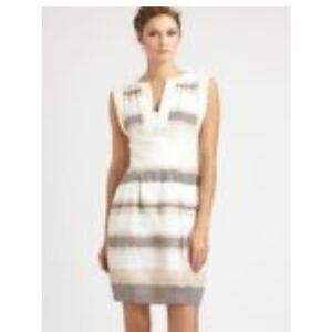 Armani Collezioni Sleeveless Striped Mini Dress in Ecru, Taupe and Gray